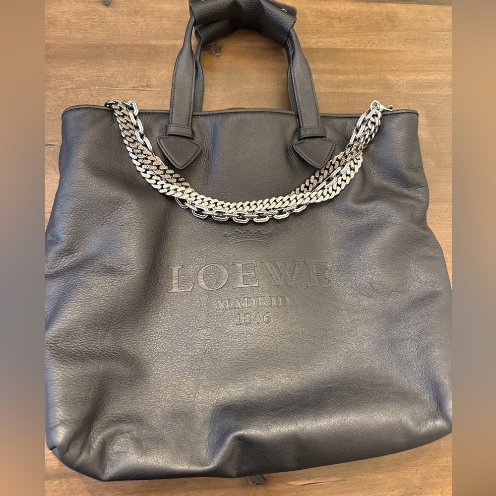 Loewe Leather Tote with Embossed Logo - Upcycled One of a Kind
